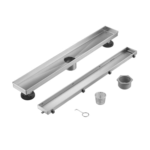 Linear Shower Drain 36" Comes with Tiled Stealth and 304 Stainless Steel Brushed Polished 2 in 1 Panels, Tile Insert Shower Drain, Equipped with Adjustableft,Hair Filters