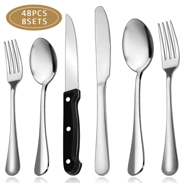 48-Pieces Silverware Set Stainless Steel Flatware Cutlery Utensil Set Spoons EasyOptionXY LLC
