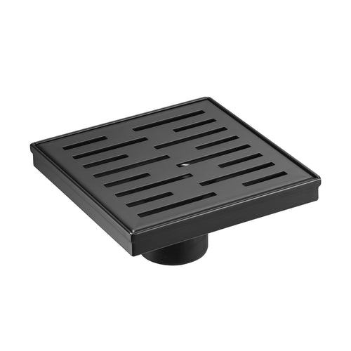 Square Shower Drain 6" with Removable Grate, Matte Black Polished 304 Stainless Steel Shower Drain, Shower Drain, Floor Shower Drain with Hair Strainer, Adjustable Levelingft