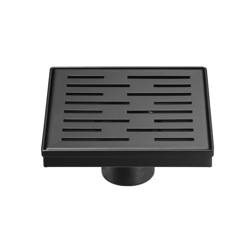 Square Shower Drain 6" with Removable Grate, Matte Black Polished 304 Stainless Steel Shower Drain, Shower Drain, Floor Shower Drain with Hair Strainer, Adjustable Levelingft