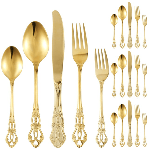 Jetcloudlive 20 Pcs Gold Silverware Set,Retro Royal Stainless Steel Flatware Utensil Sets for 4,Gold Luxury Cutlery Set Includes Forks Spoons Knives,Mirror Polished,Dishwasher Safe EasyOptionXY LLC