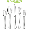 30 Pieces Silverware Set, Stainless Steel Flatware Cutlery Set for 6, Fancy Tableware Eating Utensils for Home Kitchen Restaurant Hotel, Mirror Polish, Dishwasher Safe by Kosbon EasyOptionXY LLC