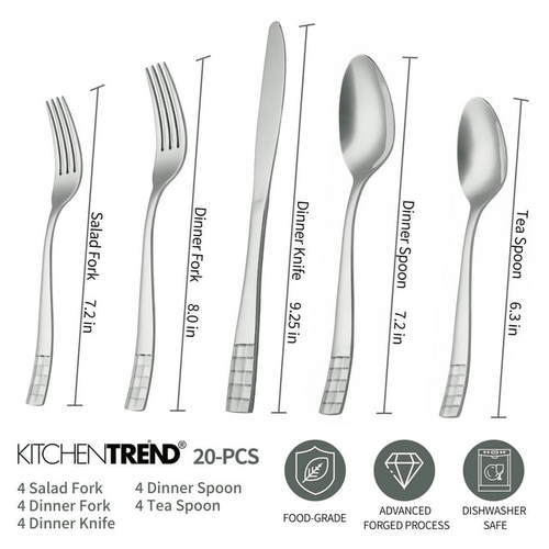 KitchenTrend 20-Piece Silverware Set, Stainless Steel Flatware Cutlery Set, Service for 4 in Dishwasher Safe, Checkmate EasyOptionXY LLC