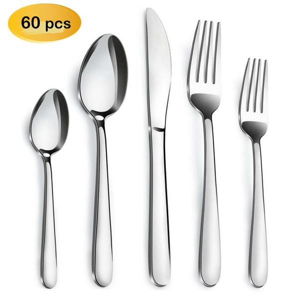 60 Pieces Silverware Set, Hunnycook Stainless Steel Modern Flatware Cutlery Set Service for 12, Durable Tableware Set for Home Kitchen Restaurant, Mirror Polished, Dishwasher Safe EasyOptionXY LLC