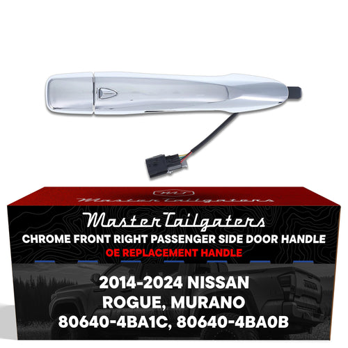 Exterior Door Handle Chrome Replacement for Nissan Murano (2015-2024), Rogue (2014-2024) OE Part # 80640-4BA1C, 80640-4BA0B | Front Right Passenger Side w/o Keyhole