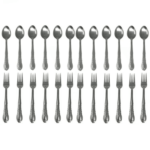 24 Pieces Stainless Steel Forks And Spoons Flatware Tableware Set Kitchen EasyOptionXY LLC