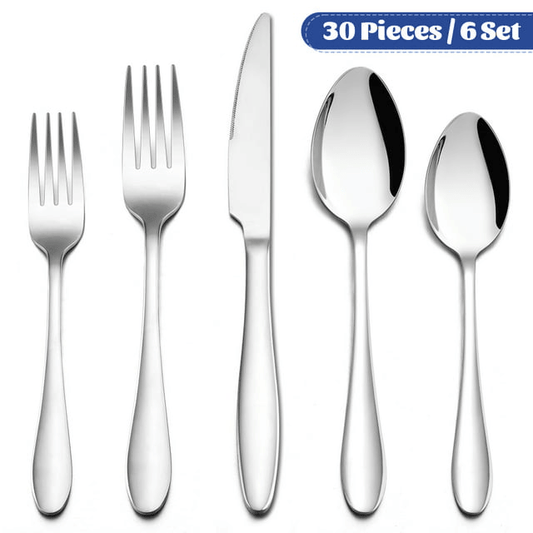 Walchoice 30-Piece Silverware Set, Stainless Steel Flatware Cutlery Set Service for 4, Metal Eating Utensil for Home Restaurant, Include Knife Fork Spoon EasyOptionXY LLC