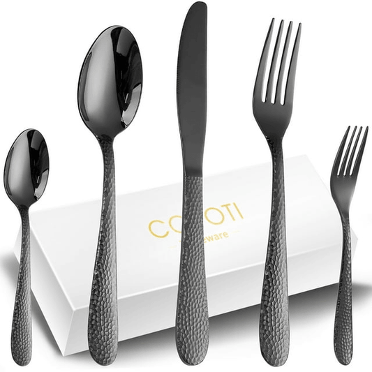 Flatware Set Black 20 Piece For 4 People, COPOTI Modern Stainless Steel Knife Fork Spoon Dinner Set. EasyOptionXY LLC