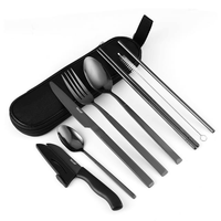 Hecef Portable Travel Cutlery Set, 9 Pcs Black Titanium Plating Reusable Stainless Steel Camping Utensils EasyOptionXY LLC