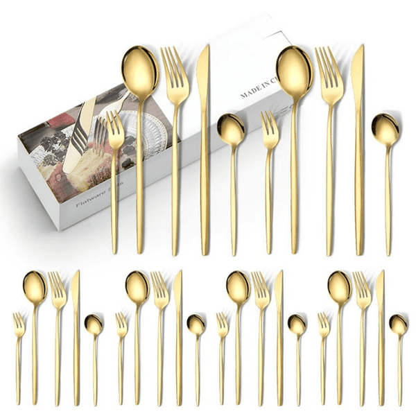 IFCOW Silverware Sets, 30Pcs Stainless Steel Flatware Set, Utensils Set Service for 6, Tableware Cutlery Set for Home Restaurant, Knives Forks Spoons, Gold EasyOptionXY LLC