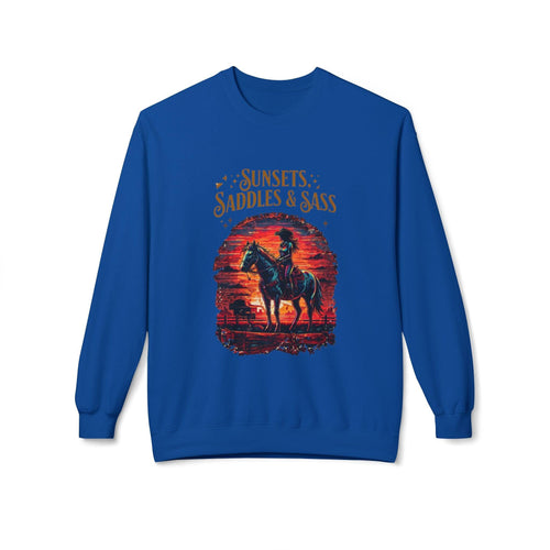 Sunsets Saddles and Sass Softstyle Fleece Crewneck Sweatshirt