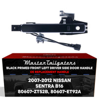 Exterior Door Handle Black Primed Replacement for Nissan Sentra B16 (2007-2012) (Smart Entry System w/ Sensor) OE Part # 80607-ZT52B, 80607-ET92A | Front Left Driver Side