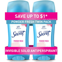 Secret Invisible Solid Antiperspirant And Deodorant, Powder Fresh, Twin Pack, 2.6 Oz. Each