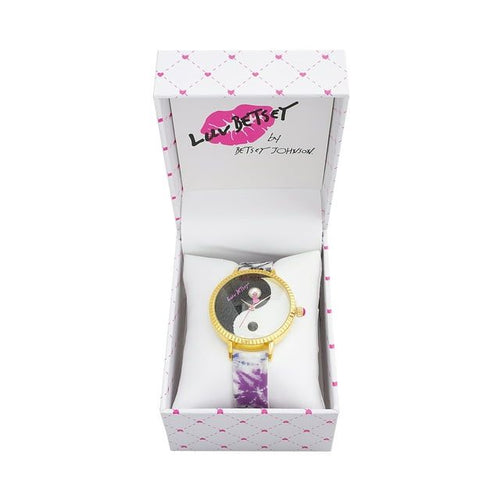 Luv Betsey Women's Black and White Glitter Sunray Dial with Goldtone Case and Purple Strap Watch EasyOptionXY LLC