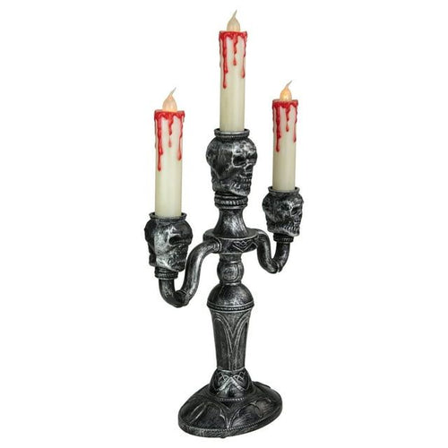 13.75" Antique Silver Skull Trio Halloween Candelabra EasyOptionXY LLC