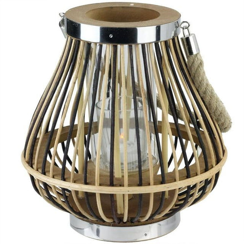 9.25" Rustic Chic Pear Shaped Rattan Candle Holder Lantern with Jute Handle EasyOptionXY LLC