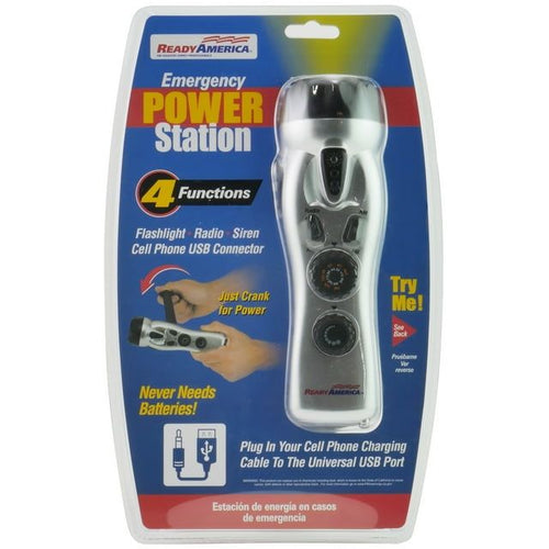 Emergency Power Station, 4 Function Flashlight, Radio, Siren, and Cell Phone Charger, Black/Silver LED EasyOptionXY LLC