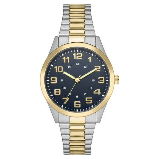 George Men's Watch: 2-Tone Silver/Gold Case, Blue Easy Read Dial, 2-Tone Silver/Gold Expansion Band (FMDOGE043) EasyOptionXY LLC
