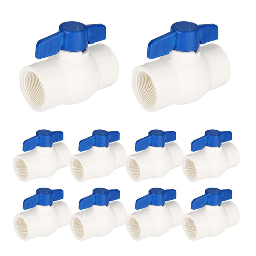 10 Pcs 1/2" PVC Ball Valve, FPT Threaded, Sch. 40