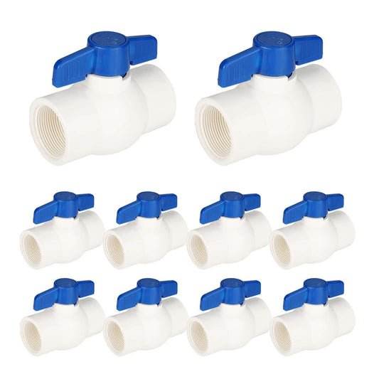 10 Pcs 1/2" PVC Ball Valve, FPT Threaded, Sch. 40