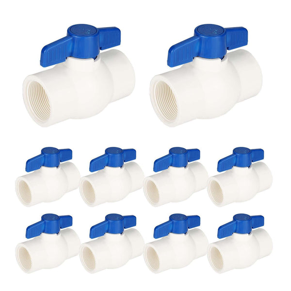 10 Pcs 1/2" PVC Ball Valve, FPT Threaded, Sch. 40