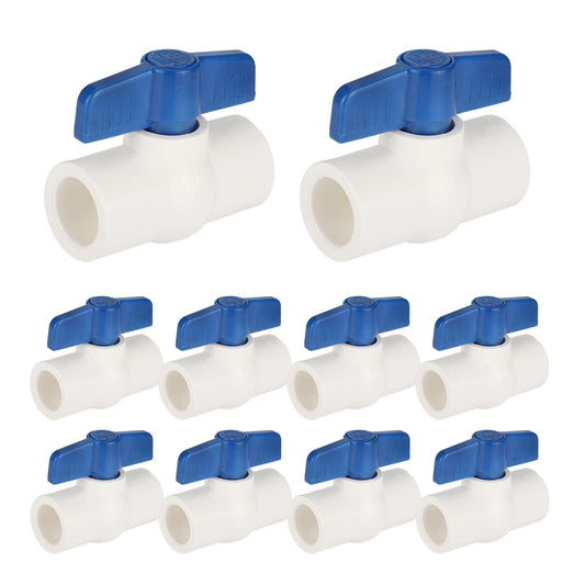 10 Pcs 3/4" PVC Ball Valve, Solvent Weld, Sch. 40