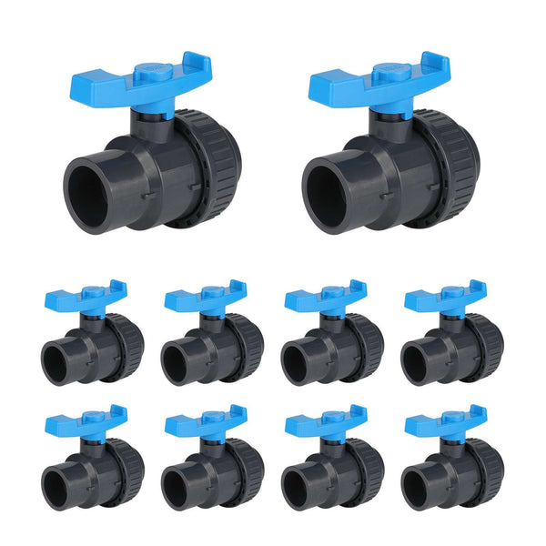 10 Pcs 1-1/2" PVC Single Union Ball Valve SCH 40/80, Threaded