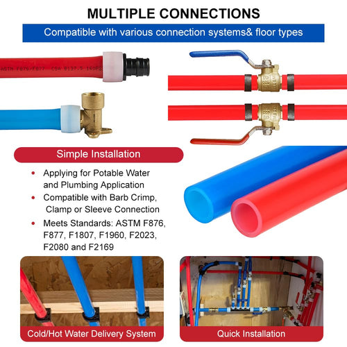 3/4" 2 x100ft, 200ft PEX-A Tubing (Blue & Red), 3/4" Brass Expansion Elbow & Tee &Coupler (30 PCS), 3/4" Expansion Rings (100 PCS), Pipe Cutter (3/4" ) Plumbingsell