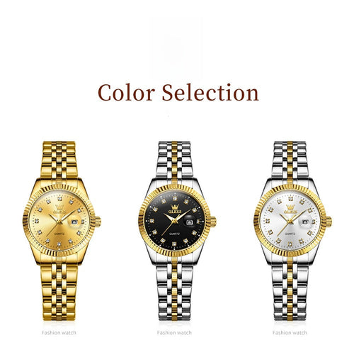 Women's Gold Stainless Steel Watch 33mm Luminous Date