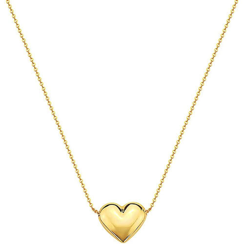 10K Gold Puffed Heart Necklace for Women Adjustable