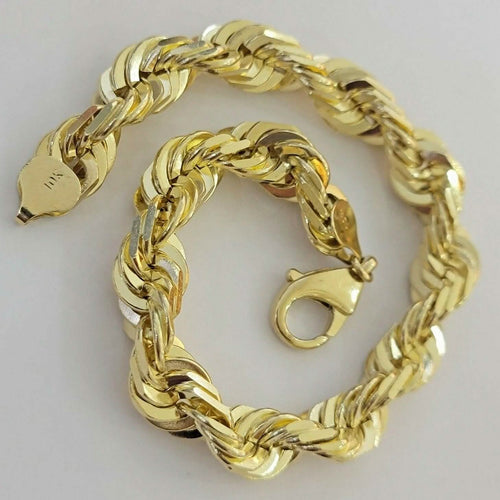 10k Yellow Gold Mens 6mm Diamond Cut Rope Genuine Italian Chain Link Bracelet 8"