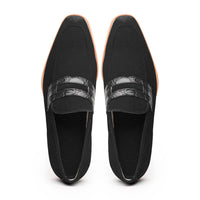 11-020-BLK MEO 3 Sueded Goatskin Penny Loafer, Black