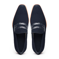 11-020-NVY MEO 3 Sueded Goatskin Penny Loafer, Navy