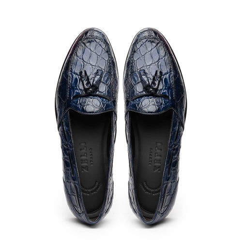 11-582-NVY FRANCO Crocodile Tassel Loafer, Navy