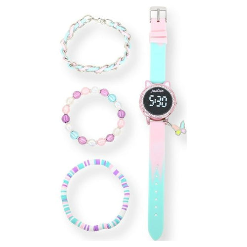 Justice Girl's LED Silicone Watch and Matching Bracelet 4 Piece Set EasyOptionXY LLC