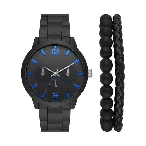 George Men's Watch Set: Black Case, Black Dial, Black 3 Link Bracelet, 2 Acessory Bracelets (FMDXGE039) EasyOptionXY LLC