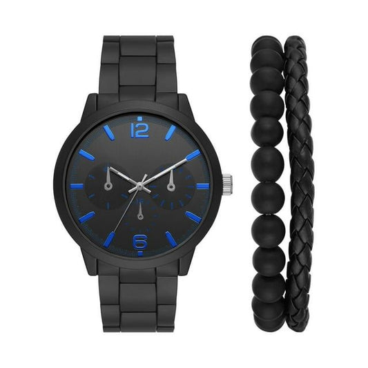 George Men's Watch Set: Black Case, Black Dial, Black 3 Link Bracelet, 2 Acessory Bracelets (FMDXGE039) EasyOptionXY LLC