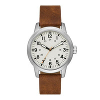 George Men's Watch: Matte Silver Tone Case, Off White Easy Read Dial, Tan Vegan Leather Band (FMDOGE048) EasyOptionXY LLC