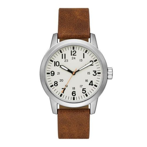 George Men's Watch: Matte Silver Tone Case, Off White Easy Read Dial, Tan Vegan Leather Band (FMDOGE048) EasyOptionXY LLC