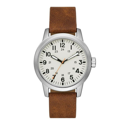 George Men's Watch: Matte Silver Tone Case, Off White Easy Read Dial, Tan Vegan Leather Band (FMDOGE048) EasyOptionXY LLC