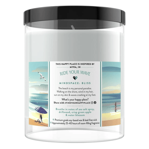 Find Your Happy Place Indoor/Outdoor Ocean Waves Sea Salt and Water Blossom Scented Candle, 3.25" x 3.25" Wax, Black EasyOptionXY LLC