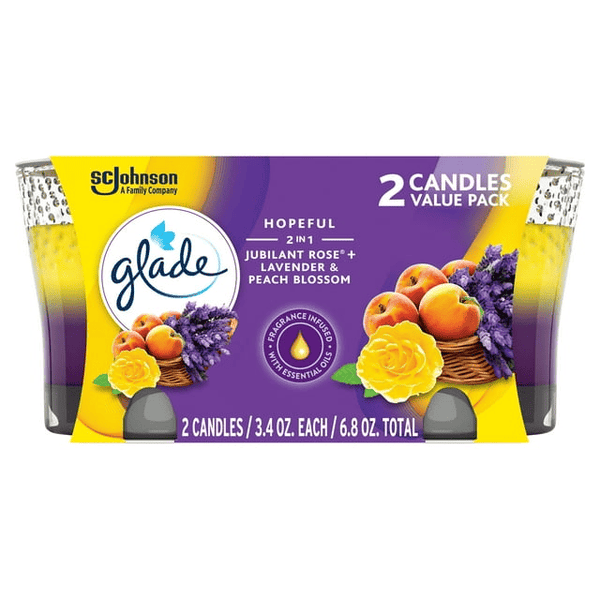 Glade 2in1 Jar Candle 2 CT, Jubilant Rose & Lavender & Peach Blossom, 6.8 OZ. Total, Air Freshener, Wax Infused with Essential Oils EasyOptionXY LLC
