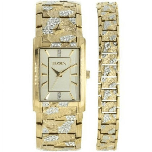 Elgin Adult Male Analog Watch and Bracelet Set in Gold Bark Pattern (FG16001GTST) EasyOptionXY LLC