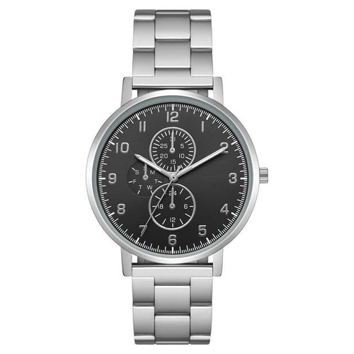 George Brand Men's Wristwatch: Silver Tone Case, Black Dial, 3-Link Bracelet (FMDOGE050) EasyOptionXY LLC