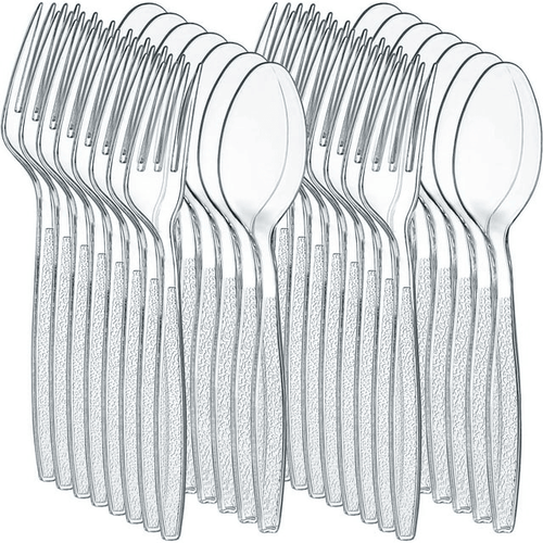 JoyServe Clear Plastic Utensils Disposable 180 Forks & 180 Spoons, Catering Supplies, 360-Pack EasyOptionXY LLC