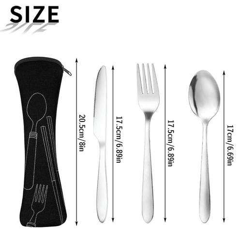HEQUSIGNS Cutlery Set with Portable Pouch Case, 2 Pack Portable Travel Flatware Set Knife, Fork, Spoon, 6Pcs Portable Travel Stainless Steel Tableware for Outdoor Travel Picnic Office School Lunch Box EasyOptionXY LLC