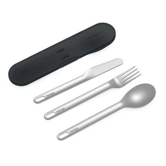 Bentgo Stainless Travel Utensil Set - Reusable 3-Piece Silverware Set with Carrying Case, High-Grade Premium Steel, BPA-Free Case, Eco-Friendly - Ideal for Travel, Camping, and Office Use (Carbon) EasyOptionXY LLC