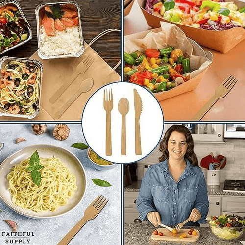 Faithful Supply Bamboo Cutlery Set 300 Ct 120 Forks 100 Spoons & 80 Knives Great for All Occasions EasyOptionXY LLC