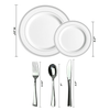 JL Prime 125 Piece Silver Plastic Plates & Cutlery Set, Re-usable Recyclable Plastic Plates with Silver Rim & Silverware, 25 Dinner Plates, 25 Salad Plates, 25 Forks, 25 Knives, 25 Spoons EasyOptionXY LLC