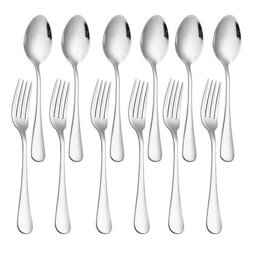 Emlimny 12-piece Forks(8 inch) and Spoons(7 inch) Silverware Set, Food Grade Stainless Steel Flatware Cutlery Set for Home, Kitchen and Restaurant, Mirror Polished, Dishwasher Safe EasyOptionXY LLC